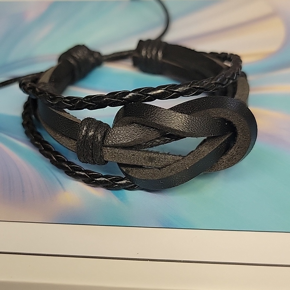 Black Leather 7" Bracelet Adjustable